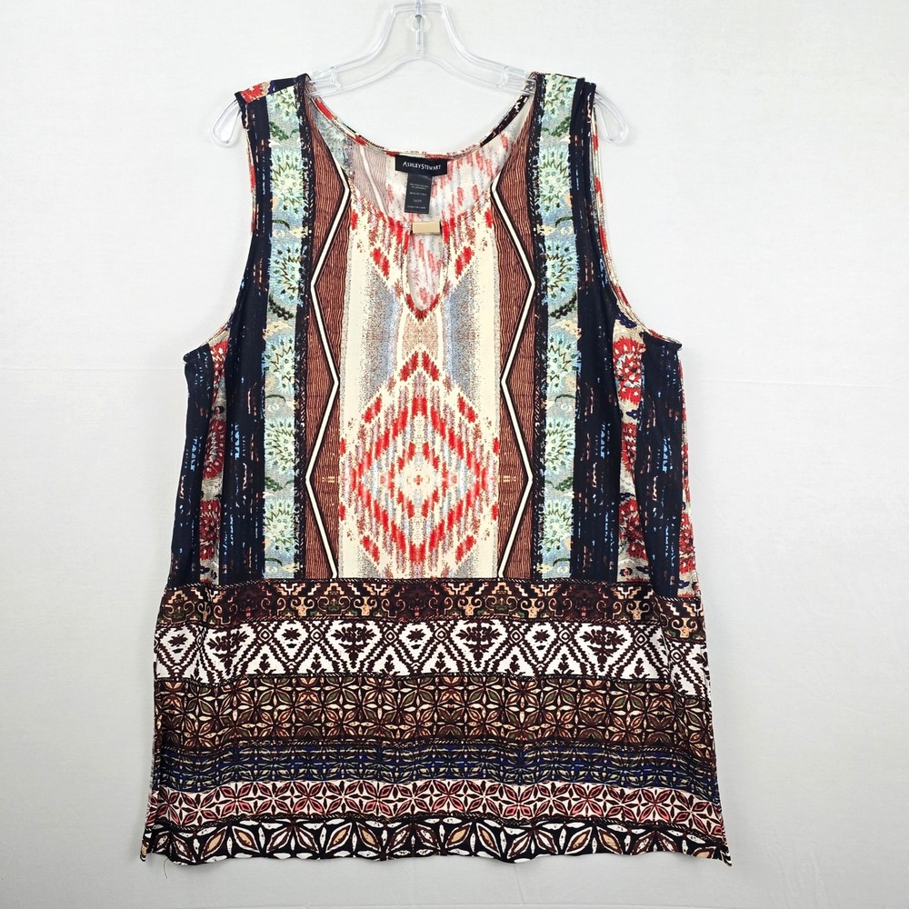 Ashley Stewart Sleelevess Keyhole Neckline Slit Sides Women Top Multi‎ 18/20